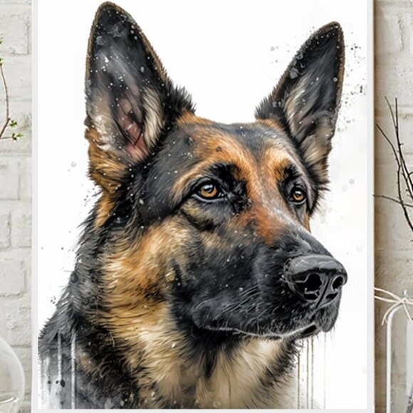 German Shepard Loyal‎ Dog Portrait Watercolor Oil Painting Art Print - Picture 4 of 4